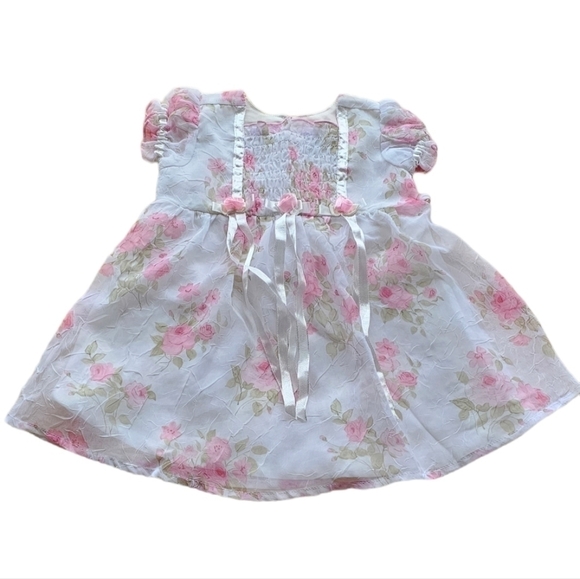 Floral Smock Front Dress with Rosettes by K.T Kids by Keneth Too, Size 6-9 Month - Picture 1 of 14